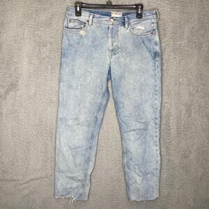 Free People womens 28 high waisted light wash distressed raw hem denim jeans